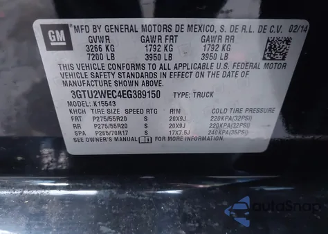 2014 GMC Sierra 1500 Denali z USA, uszkodzony, nr VIN 3GTU2WEC4EG389150
